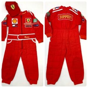 Vintage 2001 Ferrari Kids Sz 4T Red F1 Driver Racing Suit Costume w/ Hat Italy